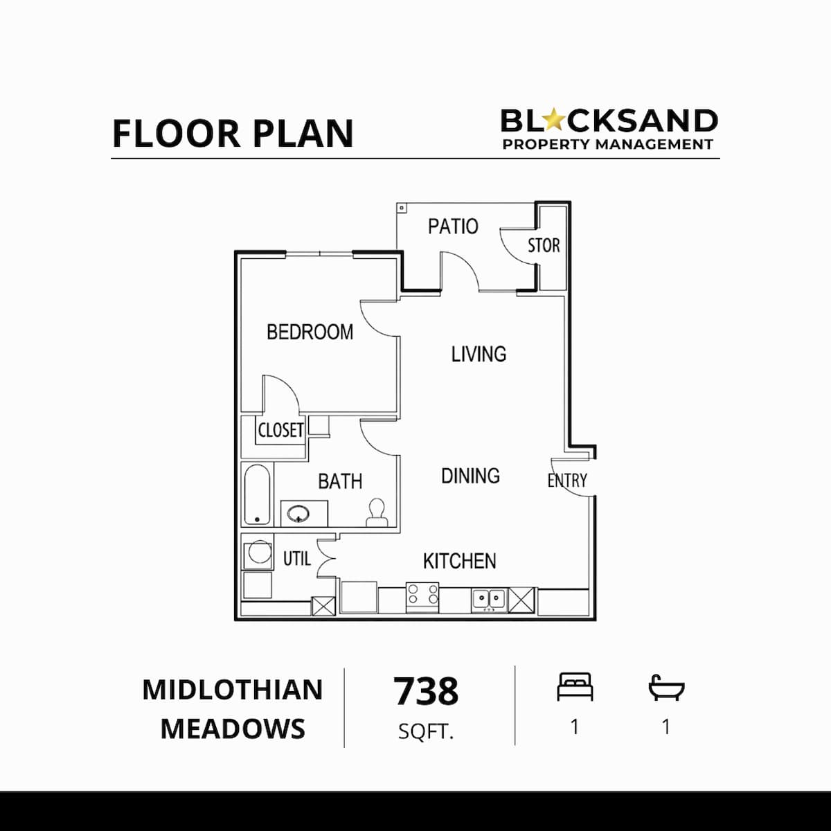 One Bedroom floor plan diagram